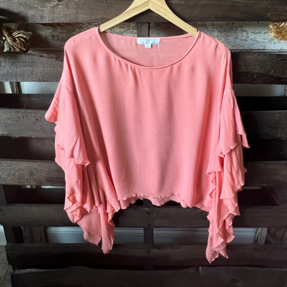 🌻5/$20 PEYTON BRE Girls Ruffle Top in Peach Sz 16